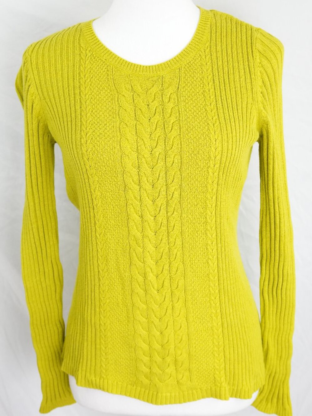 LNC Croft & Barrow Womens Medium Sweater Top Chartreuse Green Stripes Soft